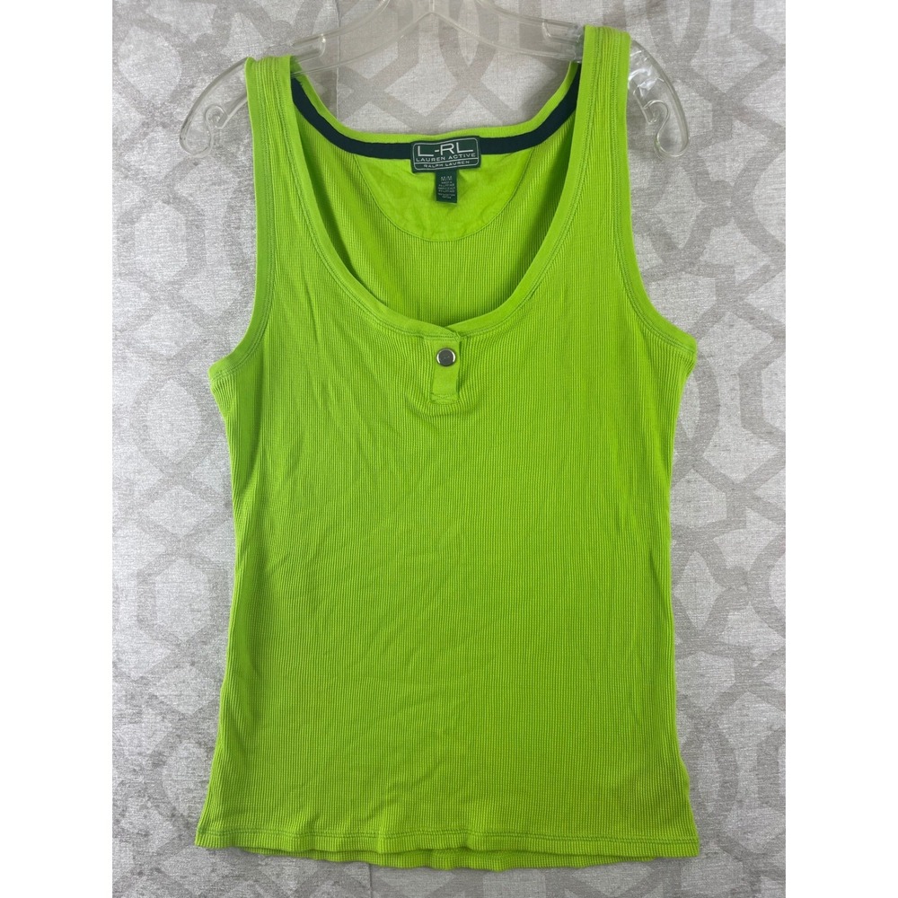Lauren Active Ralph Lauren Lime Green Ribbed Henley Tank Top‎ Womens Medium